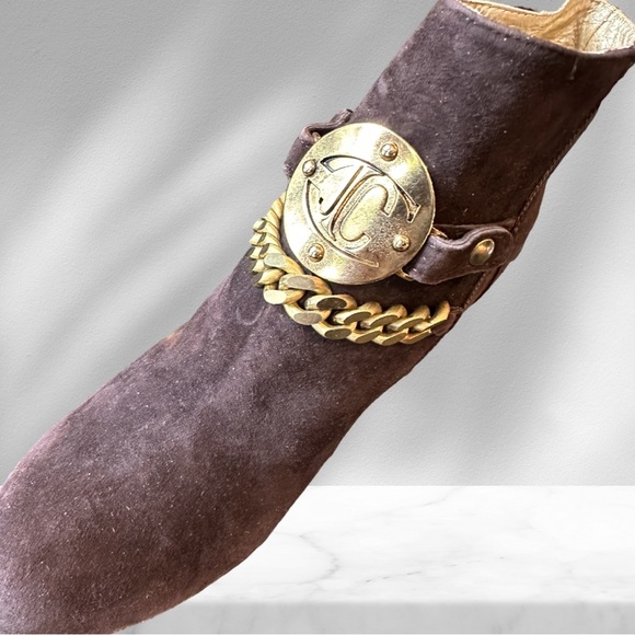 Roberto Cavalli Brown Suede Chain Detail Ankle Boots NWOT 38 - Picture 3 of 9